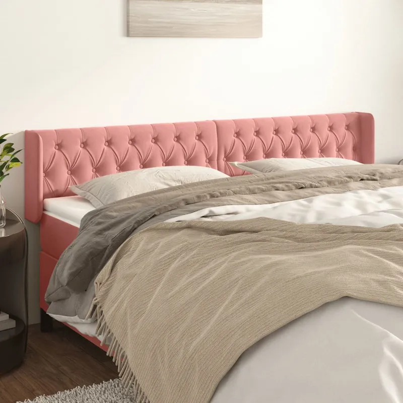 vidaXL Sänggavel med kanter rosa 203x16x78/88 cm sammet (#0393)