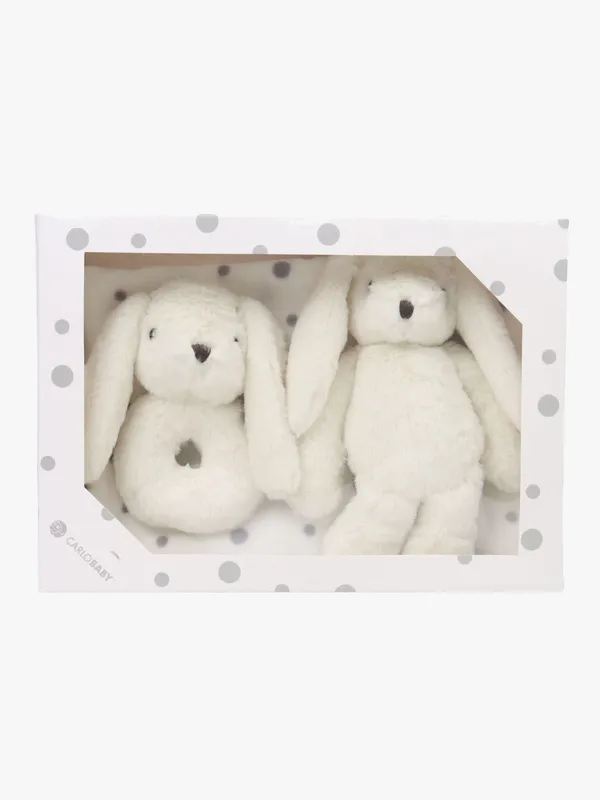 Carlo baby gift set med vit kanin, skallra och filt grå prick 1 st