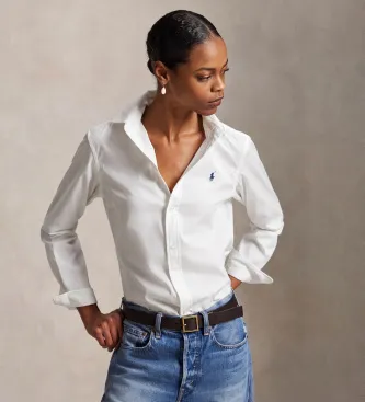 Polo Ralph Lauren för kvinnor. 211891376001 Slim Fit bomullsskjorta vit (40), Casual, Klassisk, Lång ärm