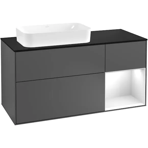 Tvättställsskåp Villeroy & Boch Finion med 3 Lådor Hylla och Bänkskiva för Ocentrerat Fristående Tvättställ (#3353)