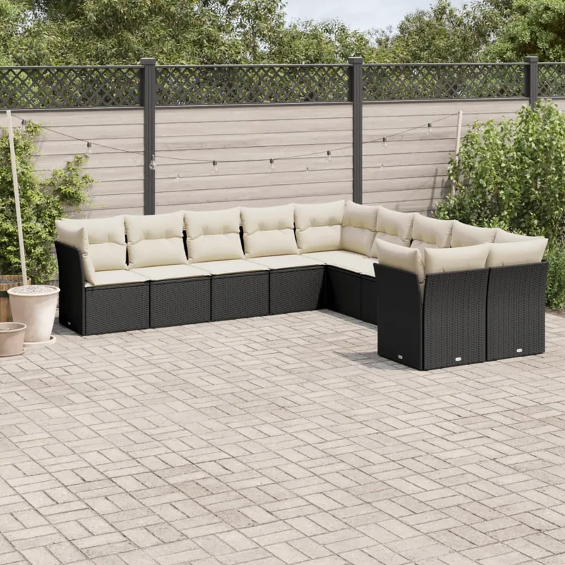 vidaXL Loungegrupp 10 delar med svarta dynor konstrotting (#8370)