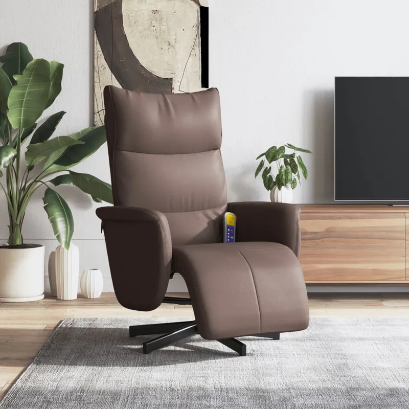 vidaXL Reclinerfåtölj med fotstöd brun konstläder (#3763)