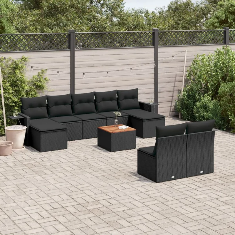 vidaXL Loungegrupp 10 delar med svarta dynor konstrotting (#0626)