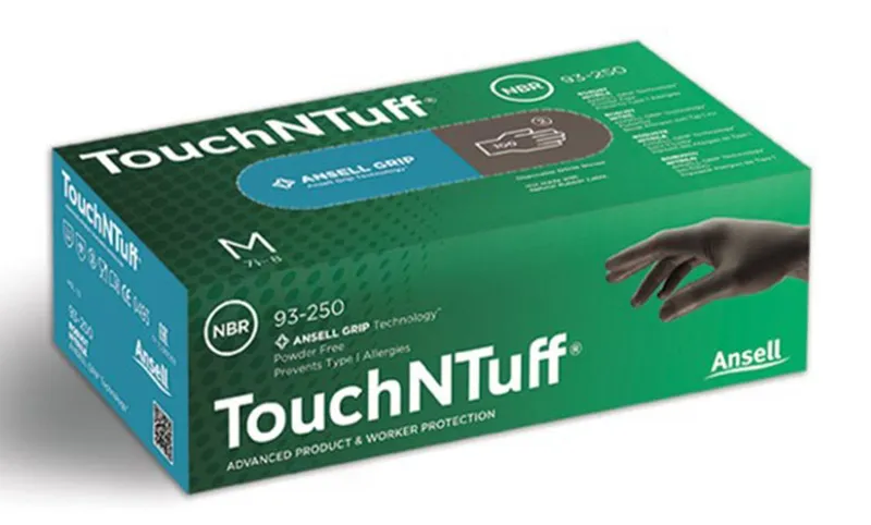 Ansell 93-250 Engångshandske Svart nitril, Opudrad, 100-pack 7,5-8