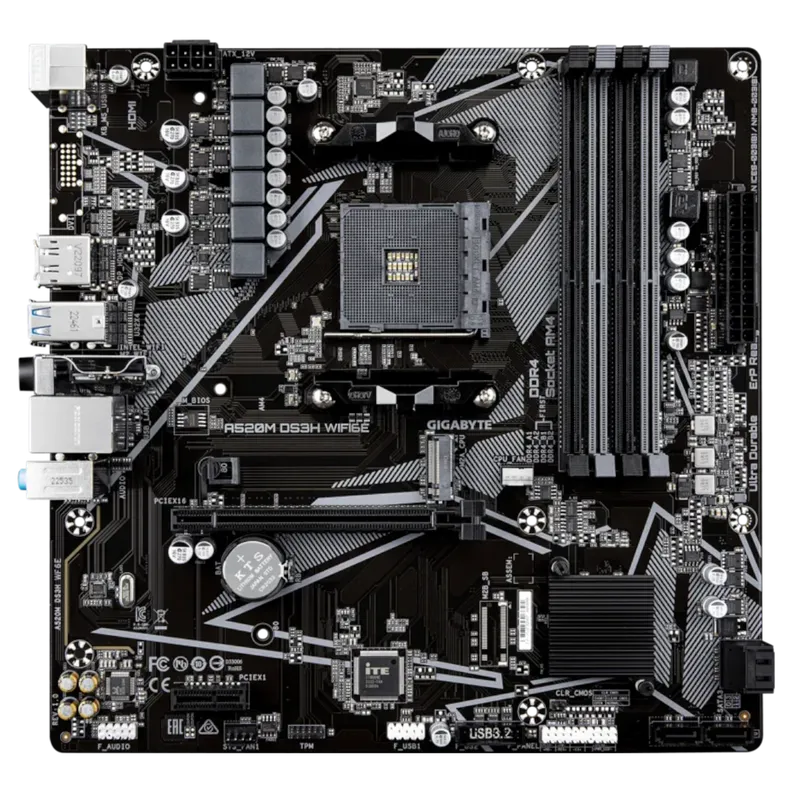 Gigabyte A520M DS3H WIFI6E Moderkort - AMD A520 - AMD AM4 - DDR4 RAM - Micro-Atx