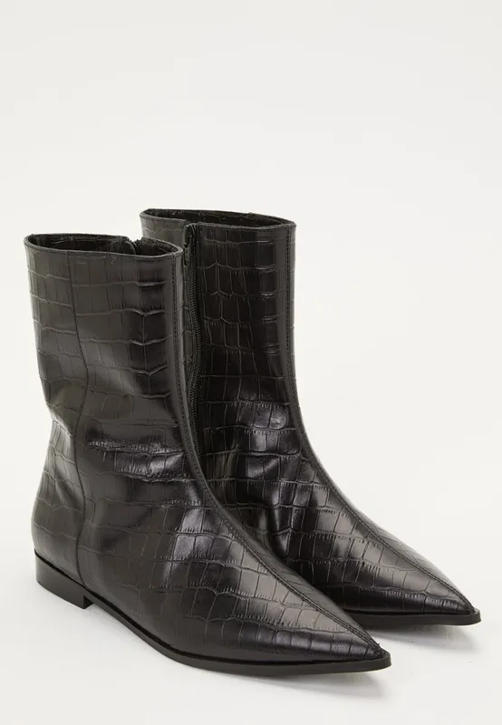 Croco Leather Ankle Boot (#3079)