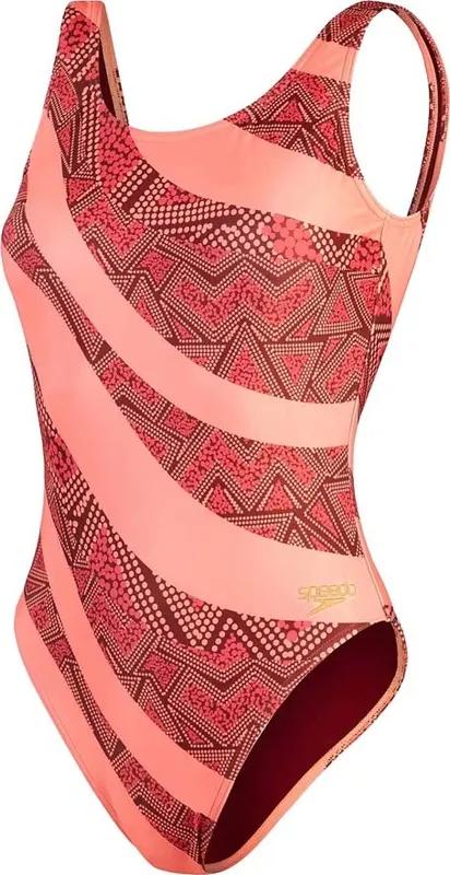 Speedo Women’s Printed Deep U-Back Oxblood/Coral