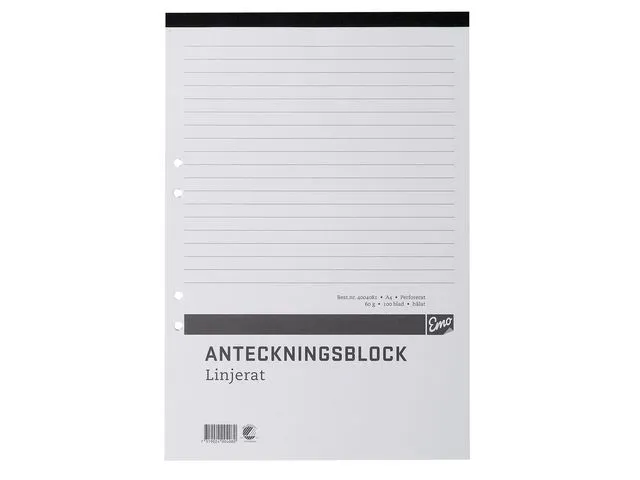 Anteckningsblock A4 linjerat, perforerat & hålat, 5 st
