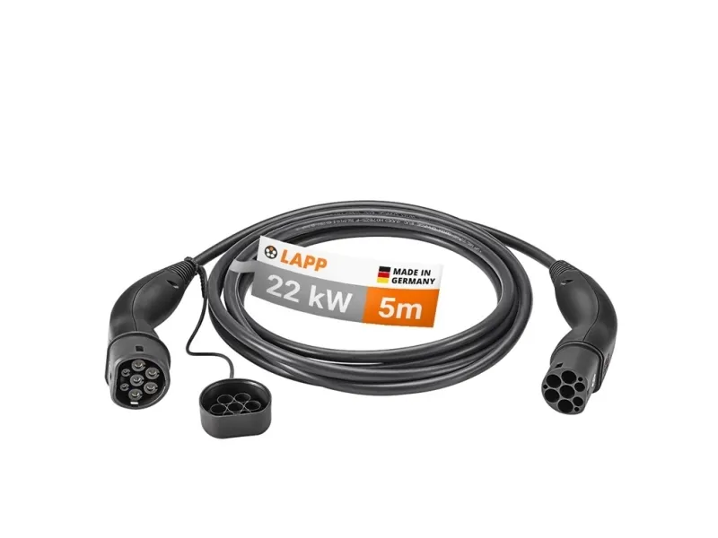 LAPP MOBILITY Laddkabel Typ 2, upp till 22 kW, 5 m, svart (5555934003) 32 A, 3-fas, för laddning av hybrid- och elbilar med Typ 2-anslutning