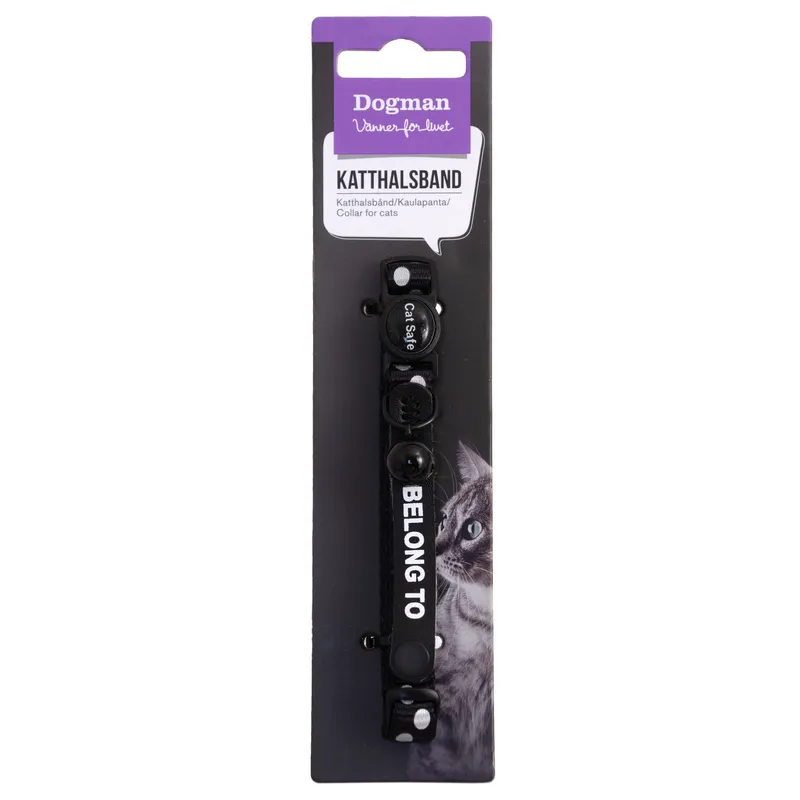 Dogman Reflekterande katthalsband med säkerhetslås och bjällra Svart 10mmx20-30cm