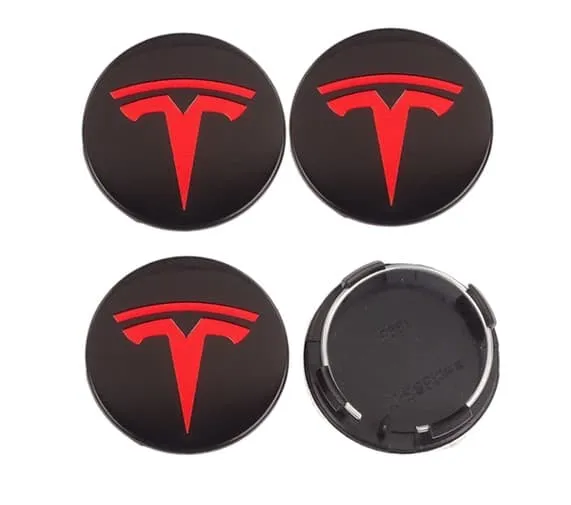 Tesla Centrumkåpa, 56mm, Röd – 4-pack