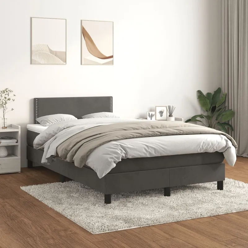 vidaXL Ramsäng med madrass mörkgrå 120×200 cm sammet (#8982)