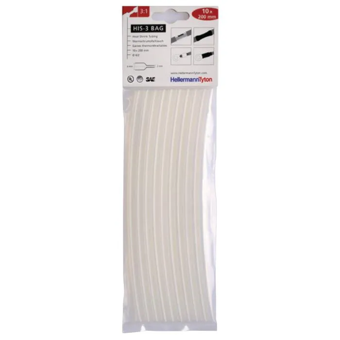 Hellermann Tyton HIS-3 Bag 6/2 Krympslang 6/2 x 200 mm, 10-pack Transparent