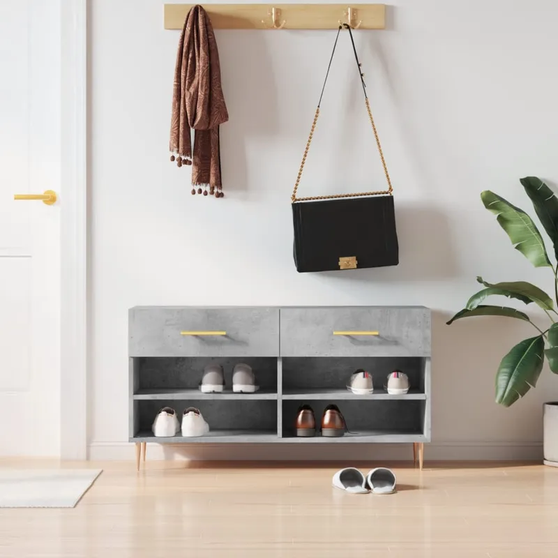 vidaXL Skobänk betonggrå 102x35x55 cm konstruerat trä