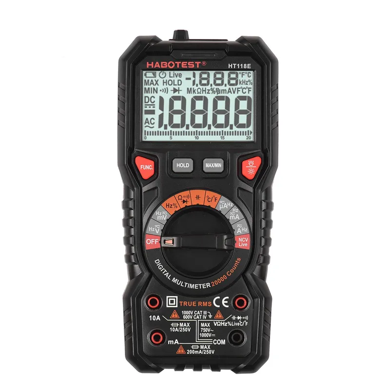 HABOTEST HT118E Digital Multimeter Auto Range Multimeter 20 000 Counts True RMS Mätning AC/DC svart