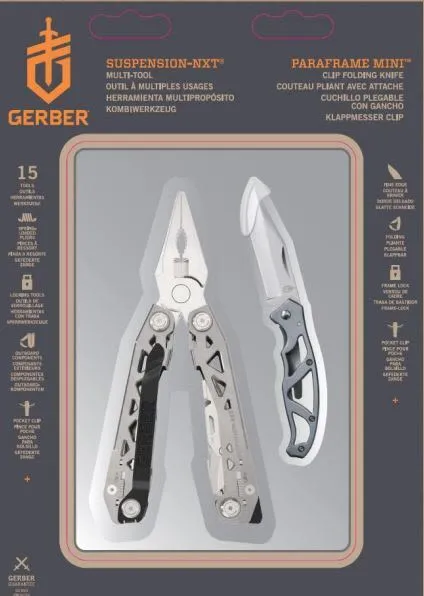 Gerber Suspension NXT & Mini Paraframe w-Gift T, multiverktyg och kniv, silver
