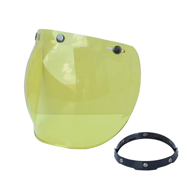 Hjälm Bubble Visir Motorcykelhjälm Vindrutelins med flipfäste för 3-Snap Open Face hjälmar gul