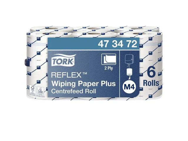 Aftørringspapir Allround Tork Reflex™ M4 Plus centerfeed, 2-lags, hvid - (6 ruller pr. karton)