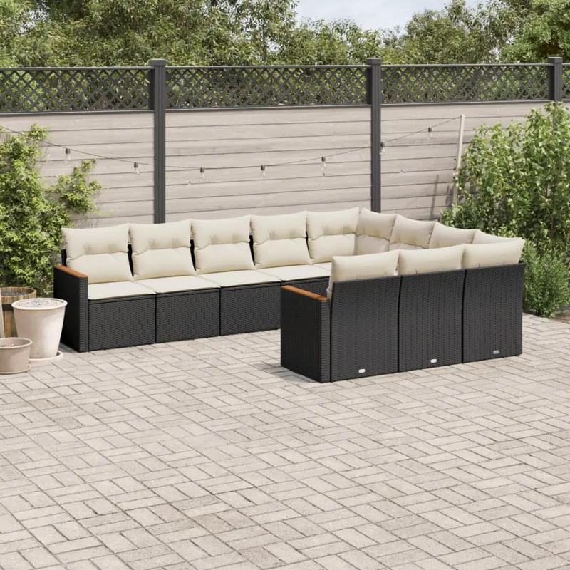 vidaXL Loungegrupp 10 delar med svarta dynor konstrotting (#3029)