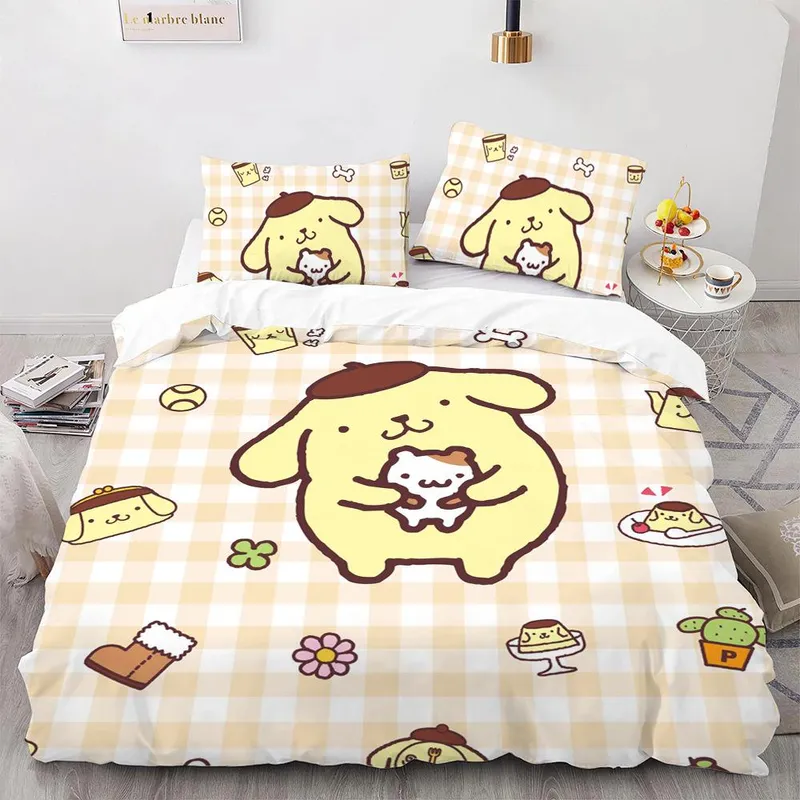 Pom Pom Purin Sengetøy Sett Dyne Quilt Sengeteppe Dynetrekk Putetrekk 2-3 Deler Sett Barn Voksen Størrelse Tegneserie Dekor EU Single 135x200cm