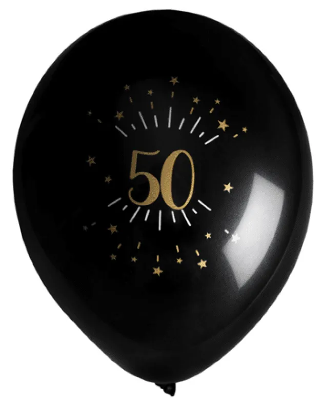 Ballonger Svart & Guld 50 år, 8-pack
