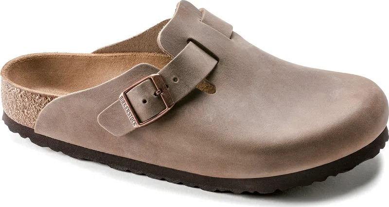 Birkenstock för kvinnor. 960813 Lädertofflor Boston Leo (Smal passform) brun (41), Hud, Karta, Nobuck, Ingen, Casual
