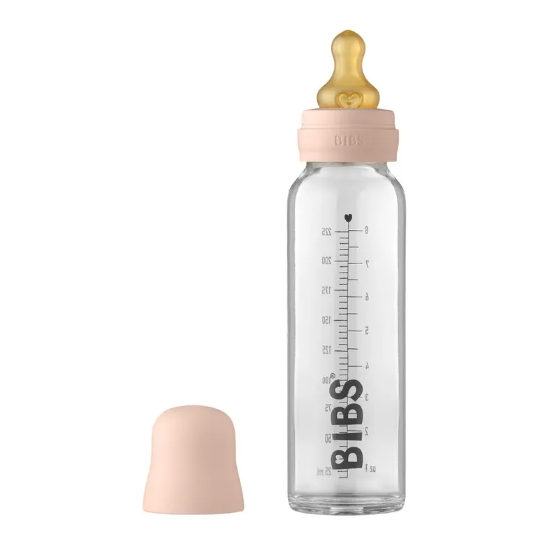 BIBS Nappflaska – Glas – Slow Flow – 225 ml – Naturgummi – Blus