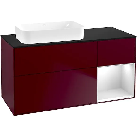 Tvättställsskåp Villeroy & Boch Finion med 3 Lådor Hylla och Bänkskiva för Ocentrerat Fristående Tvättställ (#7207)