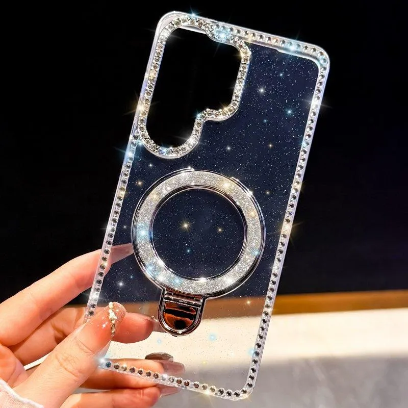 Mobilskal för Samsung Galaxy S26 Ultra Kickstand TPU + PC – Glitter Transparent