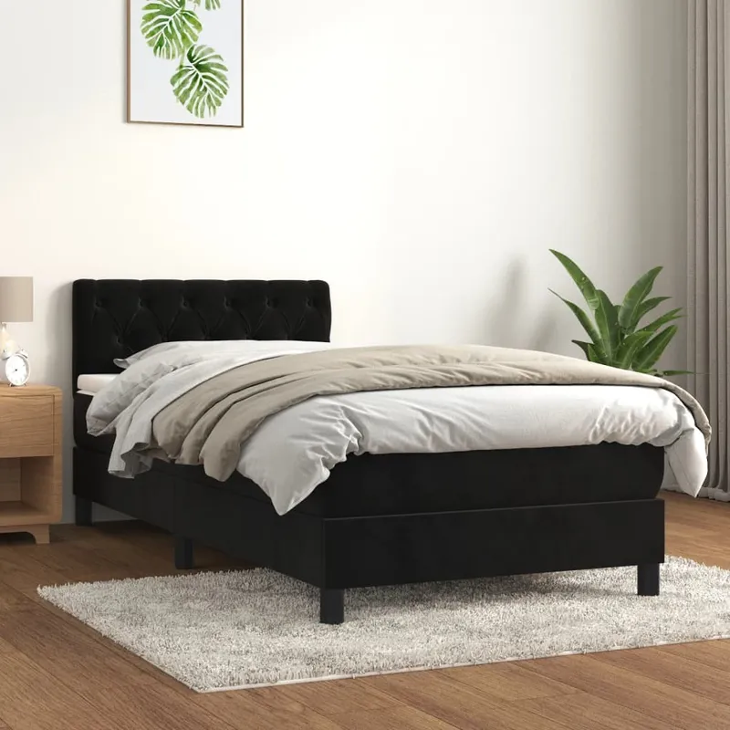 vidaXL Ramsäng med madrass svart 80×200 cm sammet (#1150)
