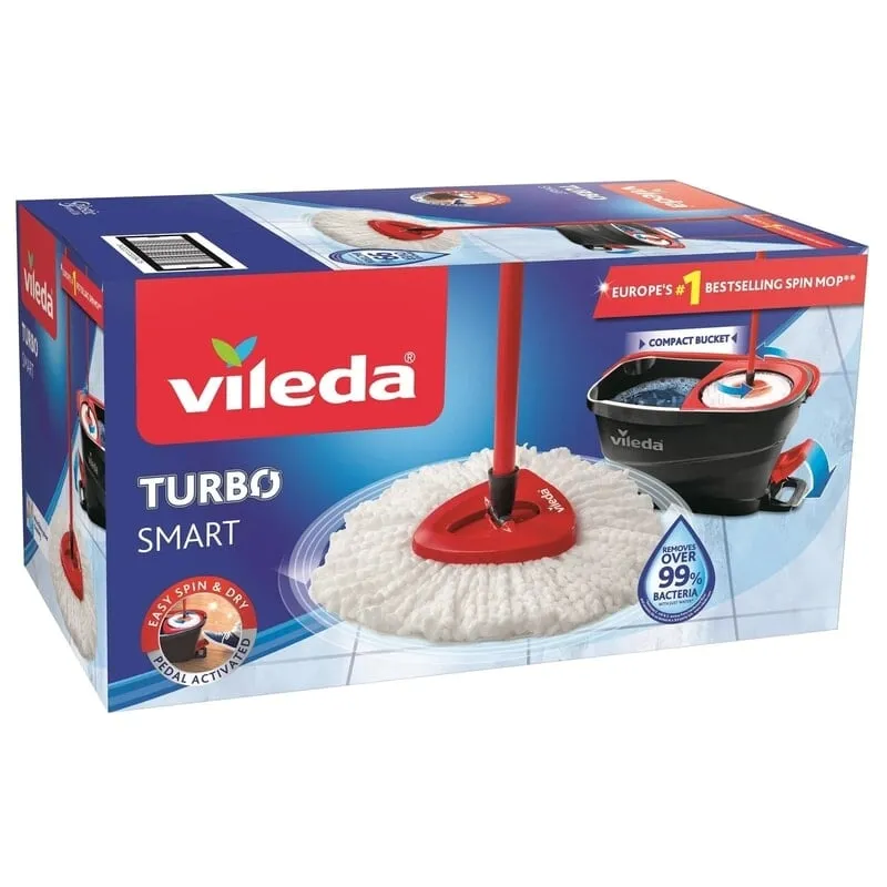 Vileda Turbo Smart centrifugmopp med hink, mikrofiber, svart och röd