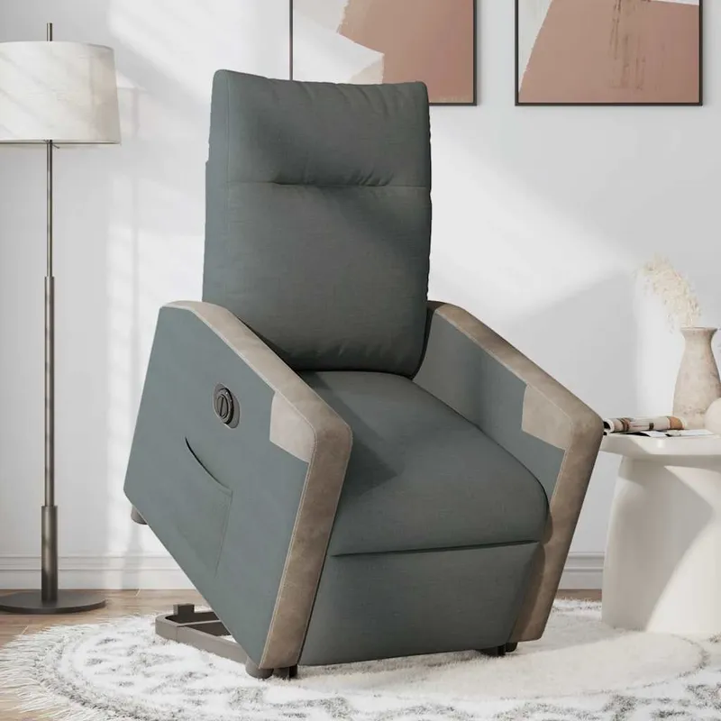 vidaXL Elektrisk reclinerfåtölj med uppresningshjälp mörkgrå tyg (#4718)