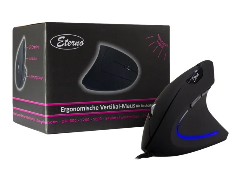 Inter-Tech Eterno KM-206WR - Vertical mouse - Optic - 6 knappar - Svart