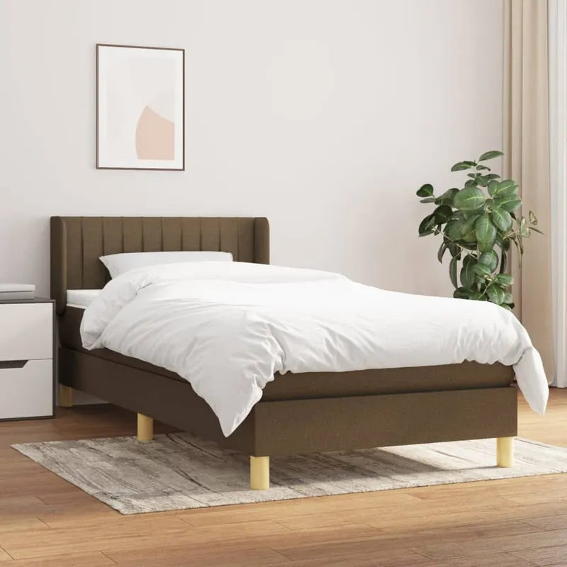 vidaXL Ramsäng med madrass mörkbrun 90×190 cm tyg (#1699)