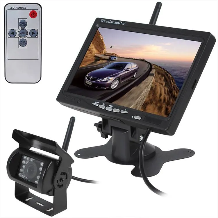 Trådlös backkamera, 7″ display, Auto IR-mörkerseende, 120°, IP67, lång räckvidd