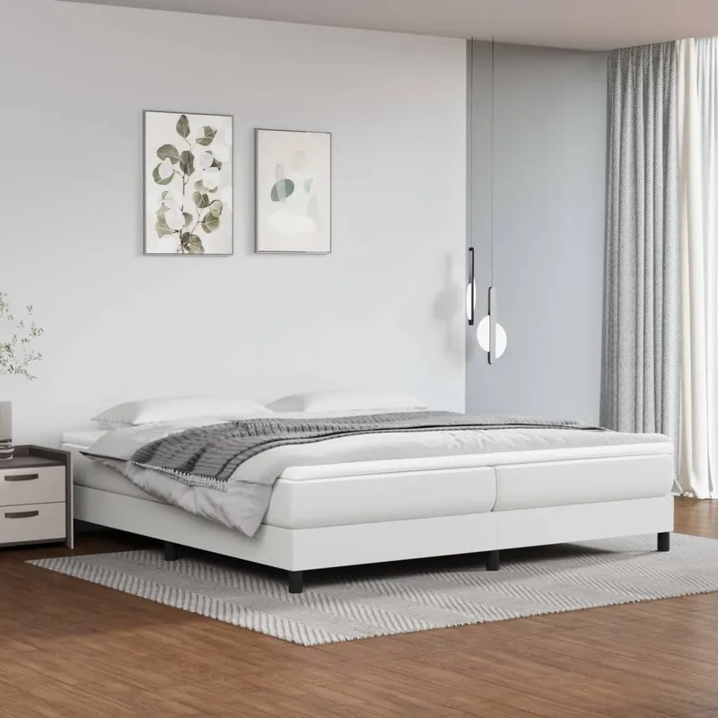 vidaXL Ramsäng med madrass vit 200×200 cm konstläder