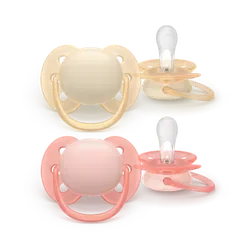 Philips Avent Ultra soft-napp, 0-6 mån, 2 st/förpackning, gul/orange, 80 % växtbaserade material
