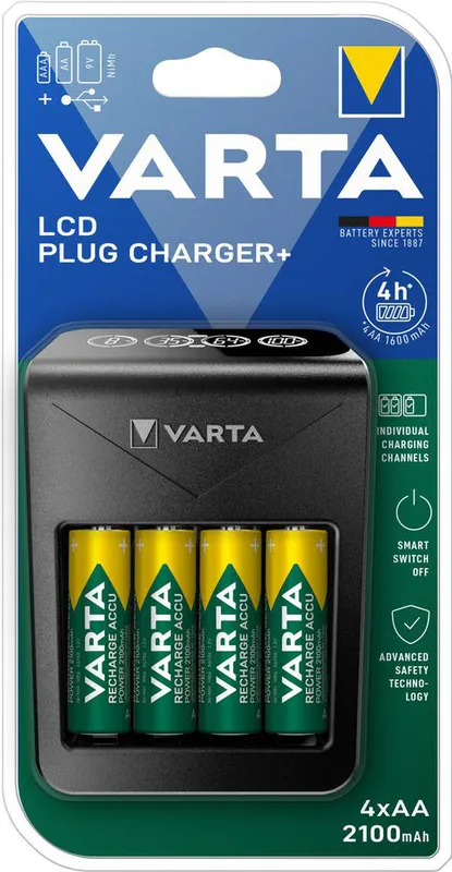 Varta LCD Plug Carger + AA/AAA/9V + USB inkl 4xAA