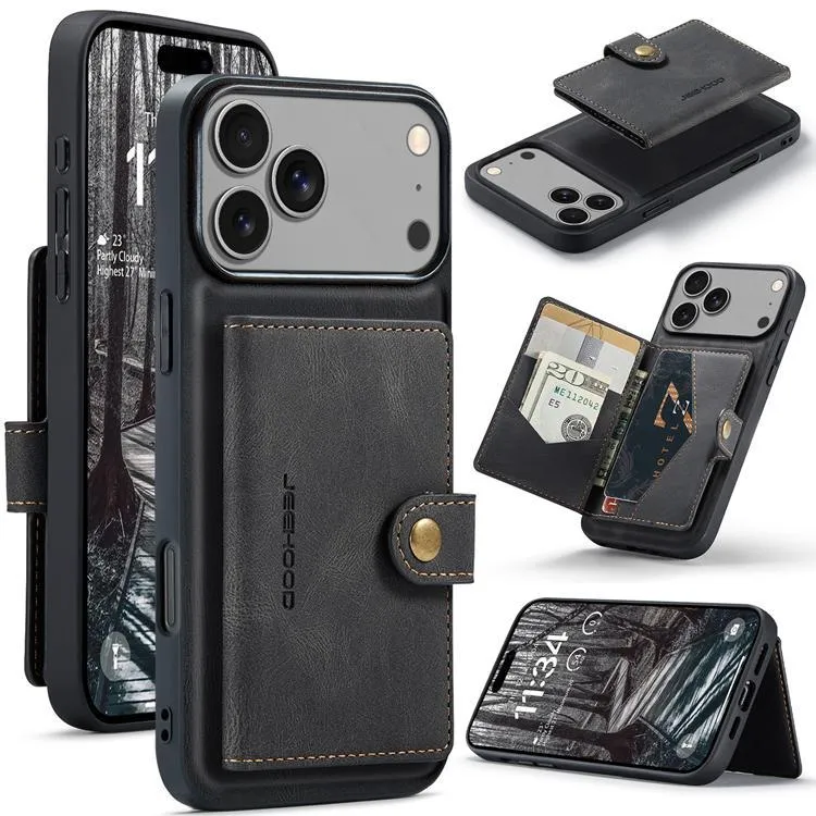 JEEHOOD iPhone 17 Pro Mobilskal KonstLäder + Plast Avtagbar – Svart