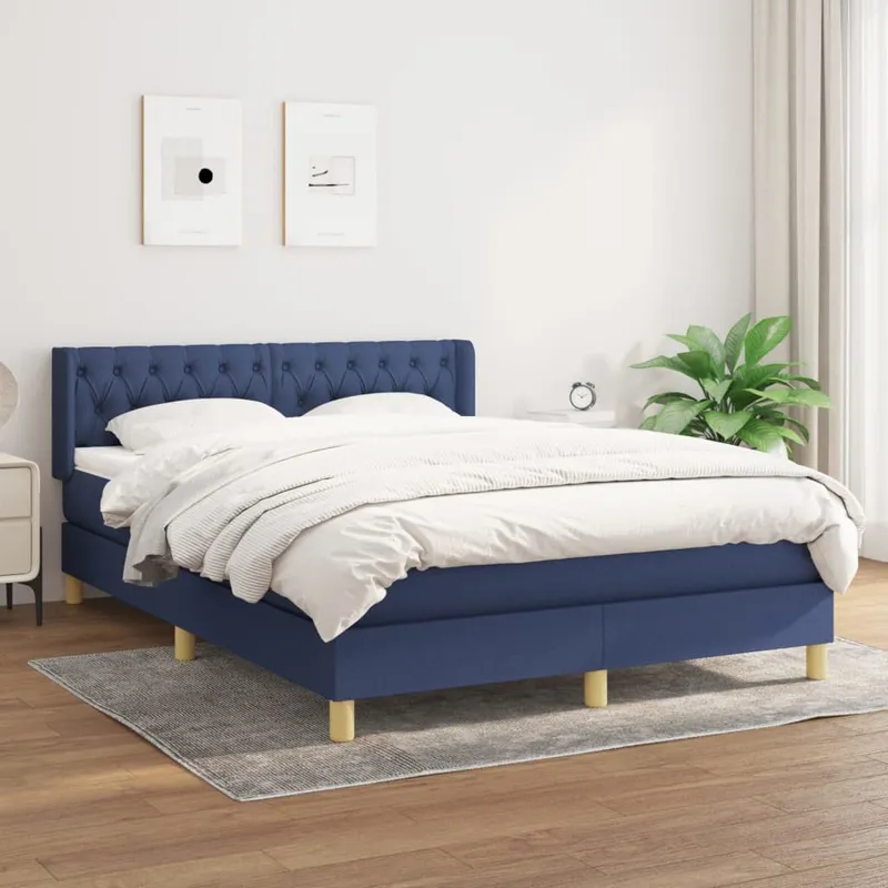 vidaXL Ramsäng med madrass blå 140×190 cm tyg (#2849)