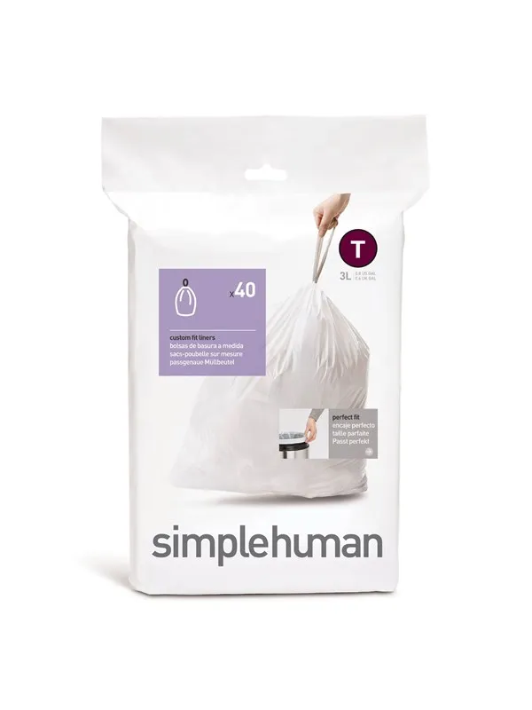 Simplehuman Kod T skräddarsydda soppåsar, förpackning med 20, vit