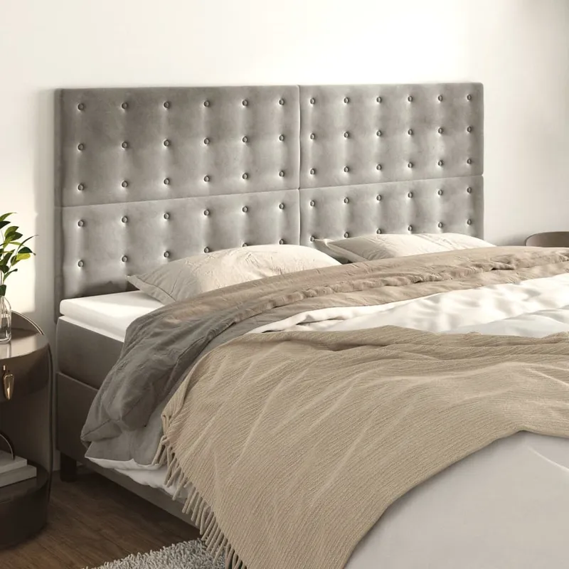 vidaXL Sänggavel ljusgrå 180x5x118/128 cm sammet