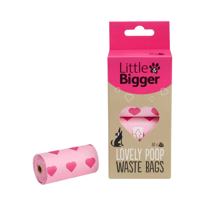 Little&Bigger Lovely Bajspåsar med Hjärtan Rosa 60-pack
