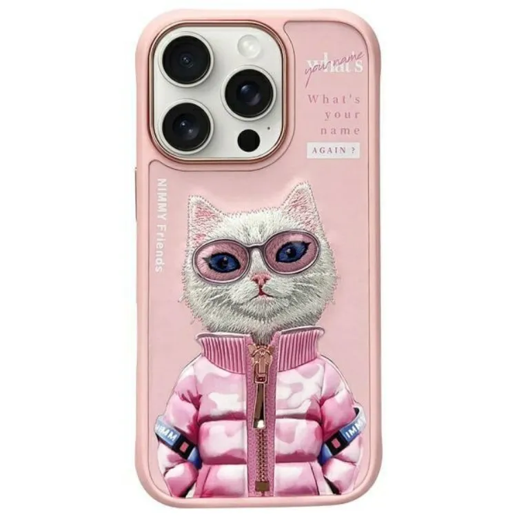 Nimmy Mobilskal till iPhone 16 Pro Cool & Cute 2.0 Cat – Rosa