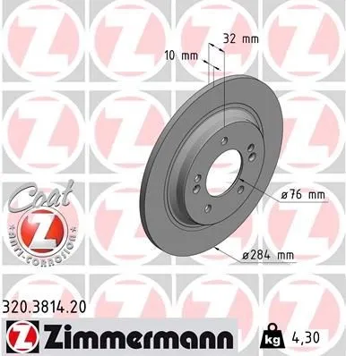 Bromsskiva ZIMMERMANN 320.3814.20