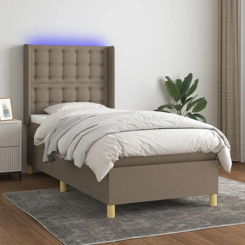 vidaXL Ramsäng med madrass & LED taupe 90×200 cm tyg (#7780)