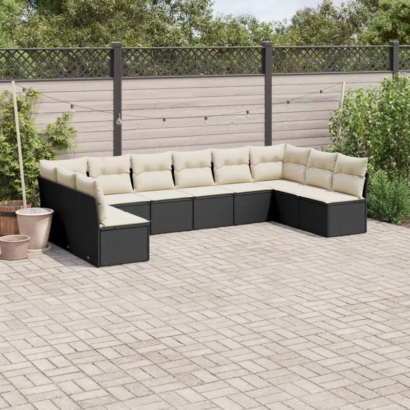vidaXL Loungegrupp 10 delar med svarta dynor konstrotting (#6871)