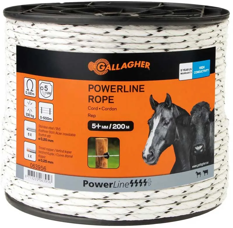 Elstängseltråd Rep PowerLine Vit 5 mm. 200 meter Gallagher