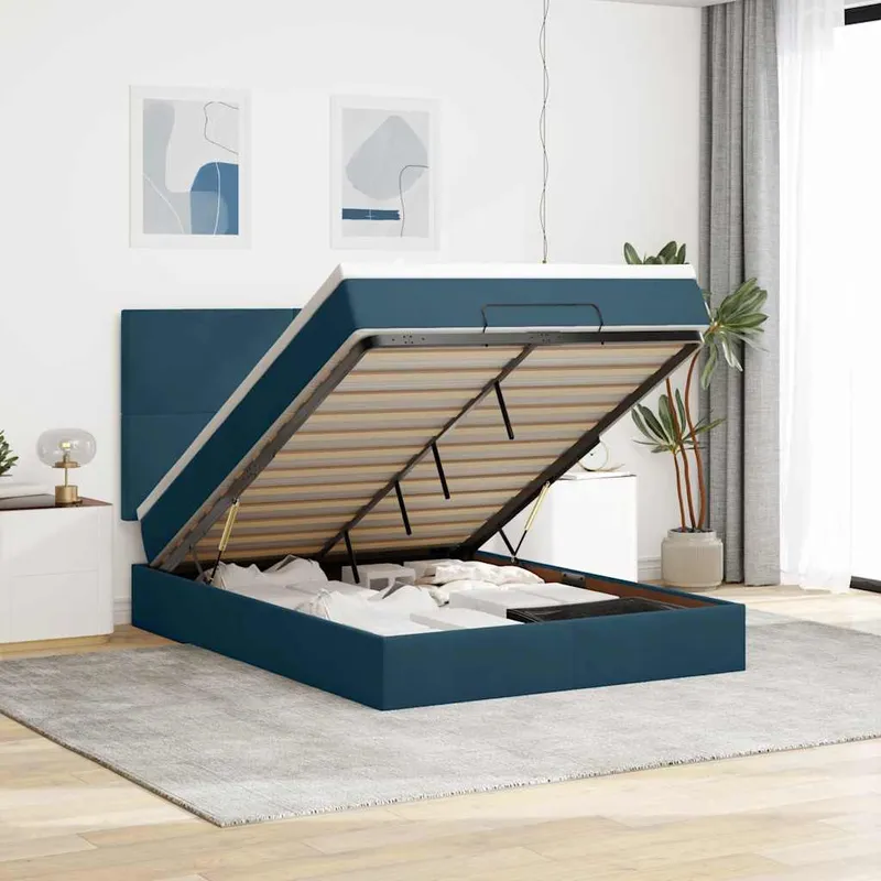 vidaXL Ottoman sängram med madrasser mörkblå 140×200 cm sammet (#0438)