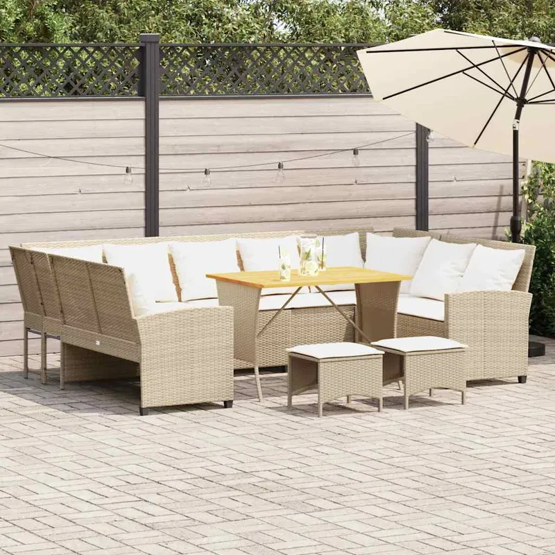 vidaXL Soffgrupp för trädgård med dynor 4 delar beige konstrotting